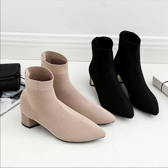 Ankle Knit Sock Booties w/ Block Heel - Picture 3 of 8